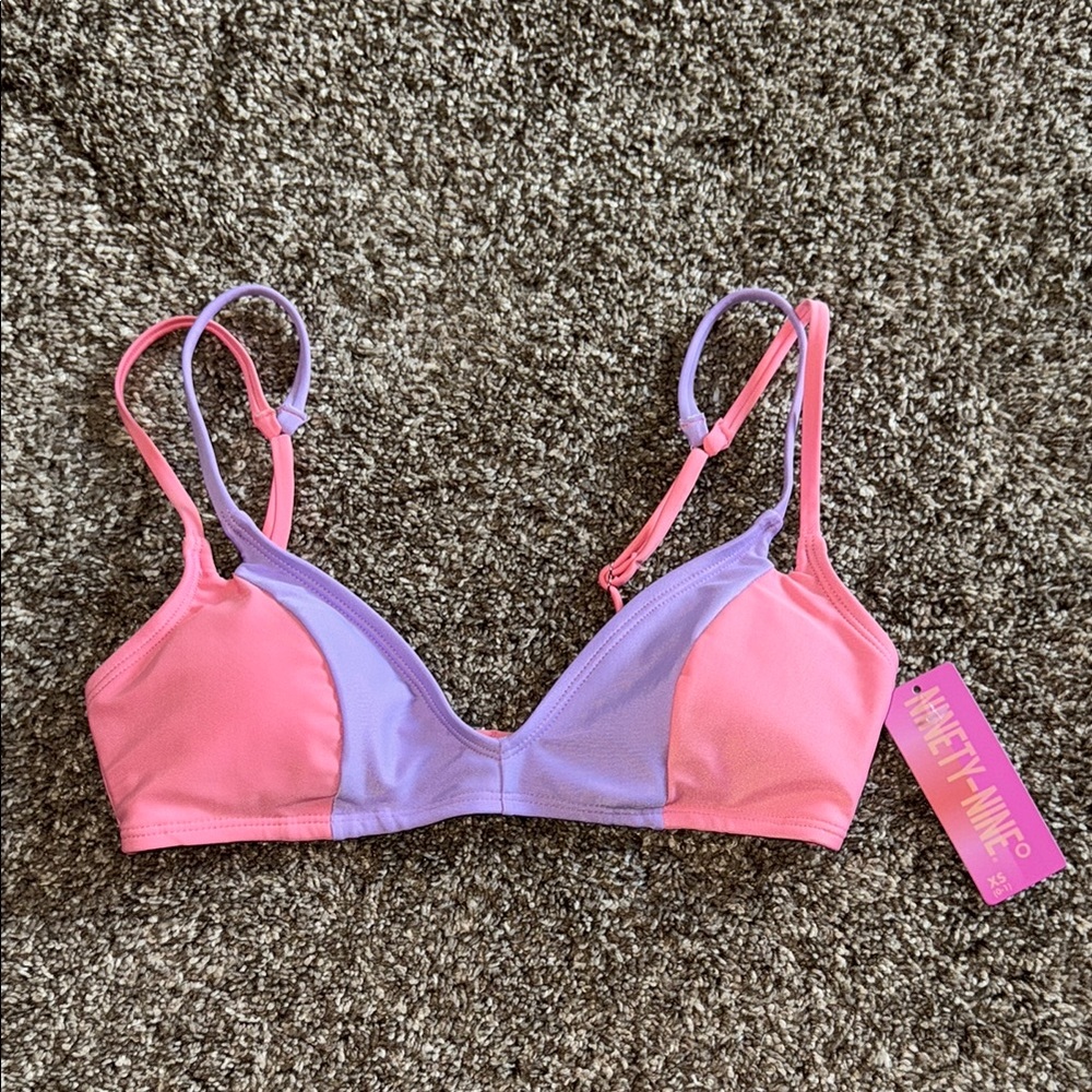 Ninety Nine Pink and Purple spliced bikini Swim top